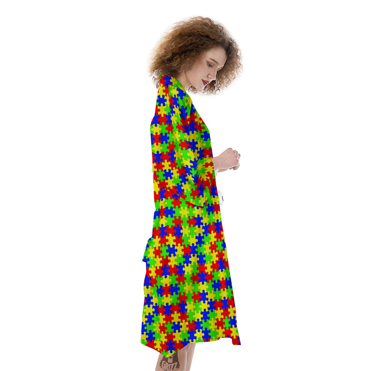 Jigsaw Autism Awareness Print Pattern Kimono-grizzshop
