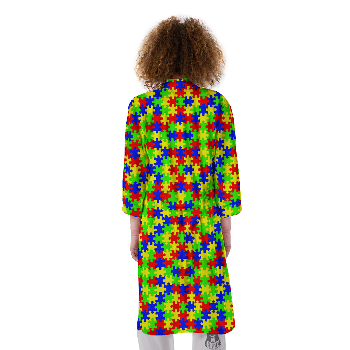Jigsaw Autism Awareness Print Pattern Kimono-grizzshop