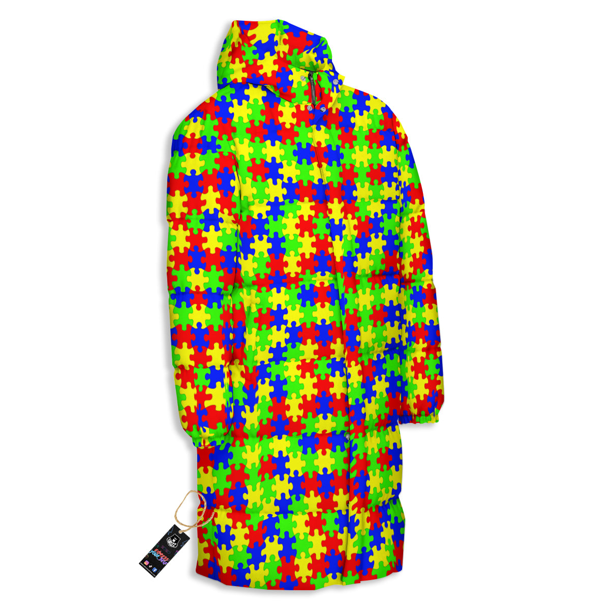 Jigsaw Autism Awareness Print Pattern Long Down Jacket-grizzshop