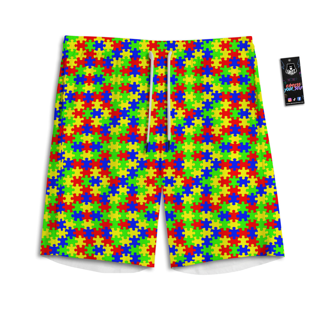 Jigsaw Autism Awareness Print Pattern Men's Athletic Shorts
