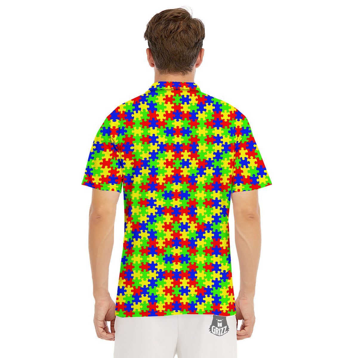 Jigsaw Autism Awareness Print Pattern Men's Golf Shirts-grizzshop