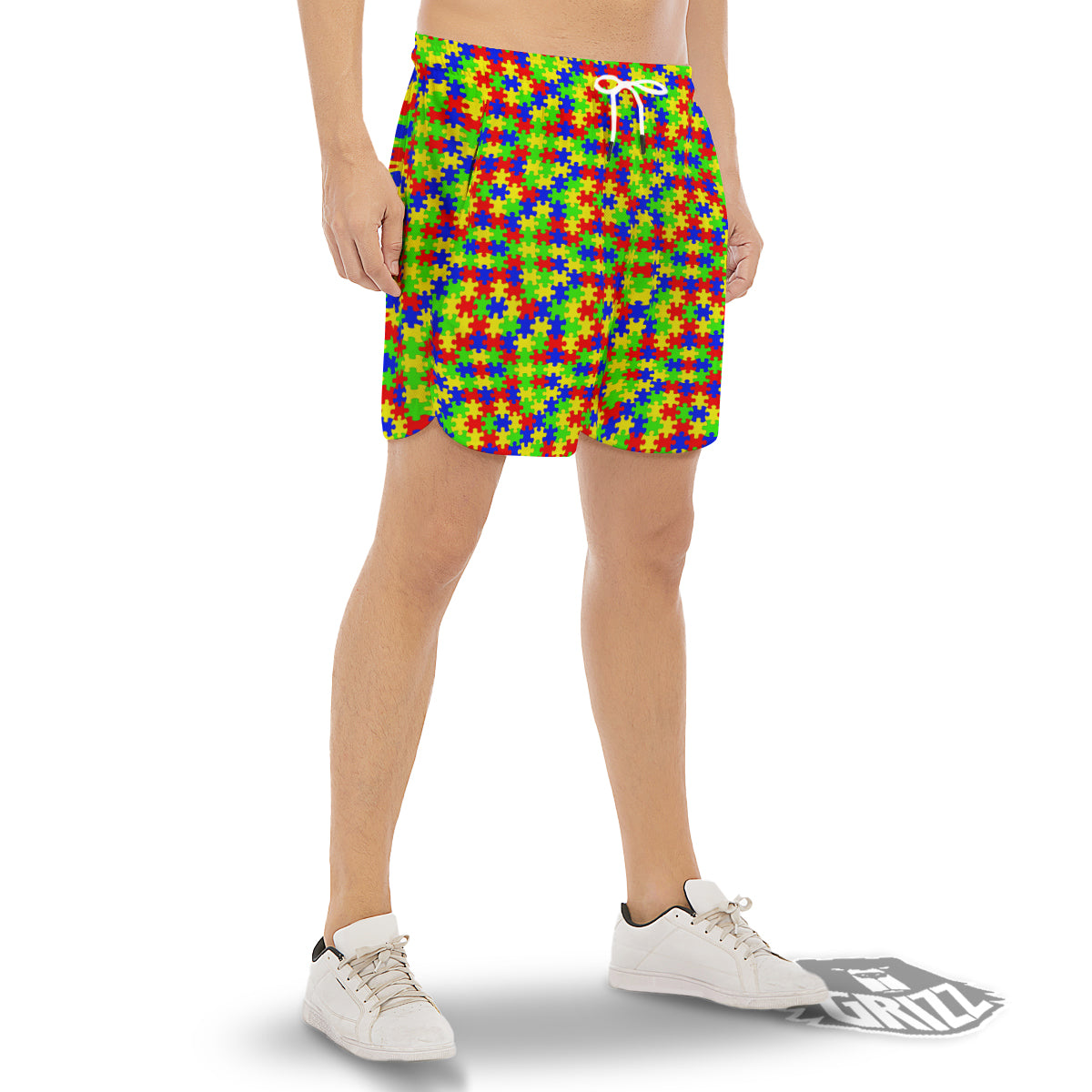 Jigsaw Autism Awareness Print Pattern Men's Gym Shorts-grizzshop