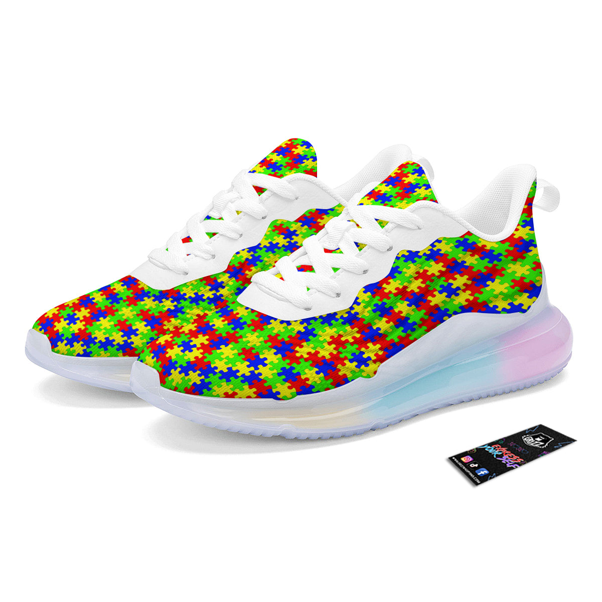 Jigsaw Autism Awareness Print Pattern Running Sneakers-grizzshop