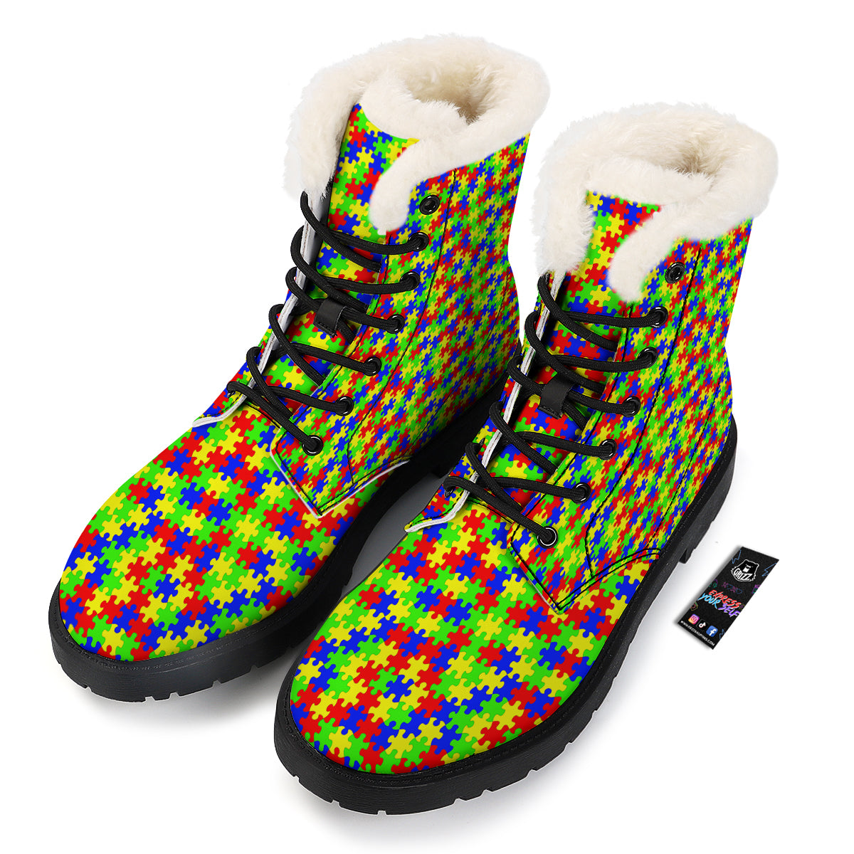Jigsaw Autism Awareness Print Pattern Winter Boots-grizzshop