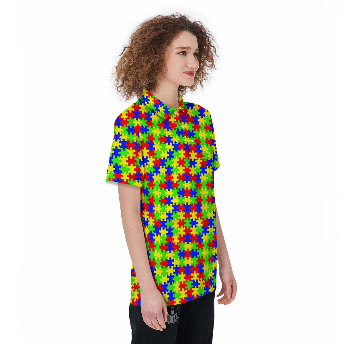 Jigsaw Autism Awareness Print Pattern Women's Golf Shirts-grizzshop