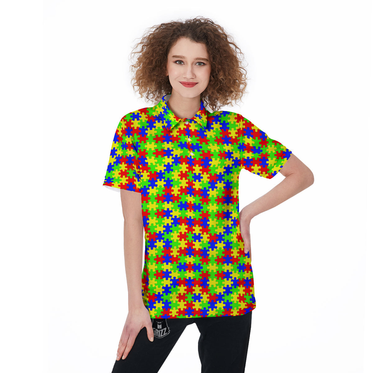 Jigsaw Autism Awareness Print Pattern Women's Golf Shirts-grizzshop