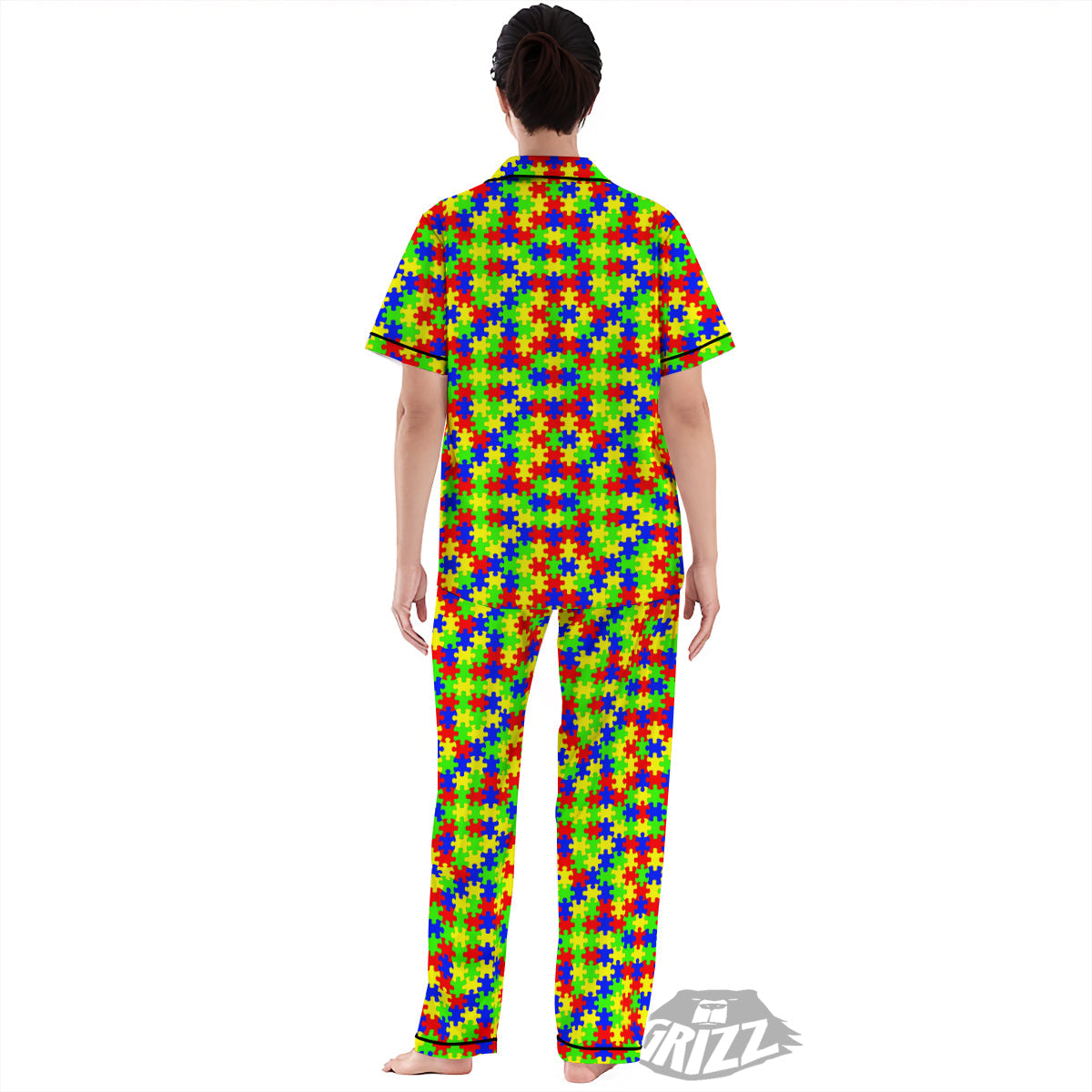 Jigsaw Autism Awareness Print Pattern Women's Pajamas Set-grizzshop