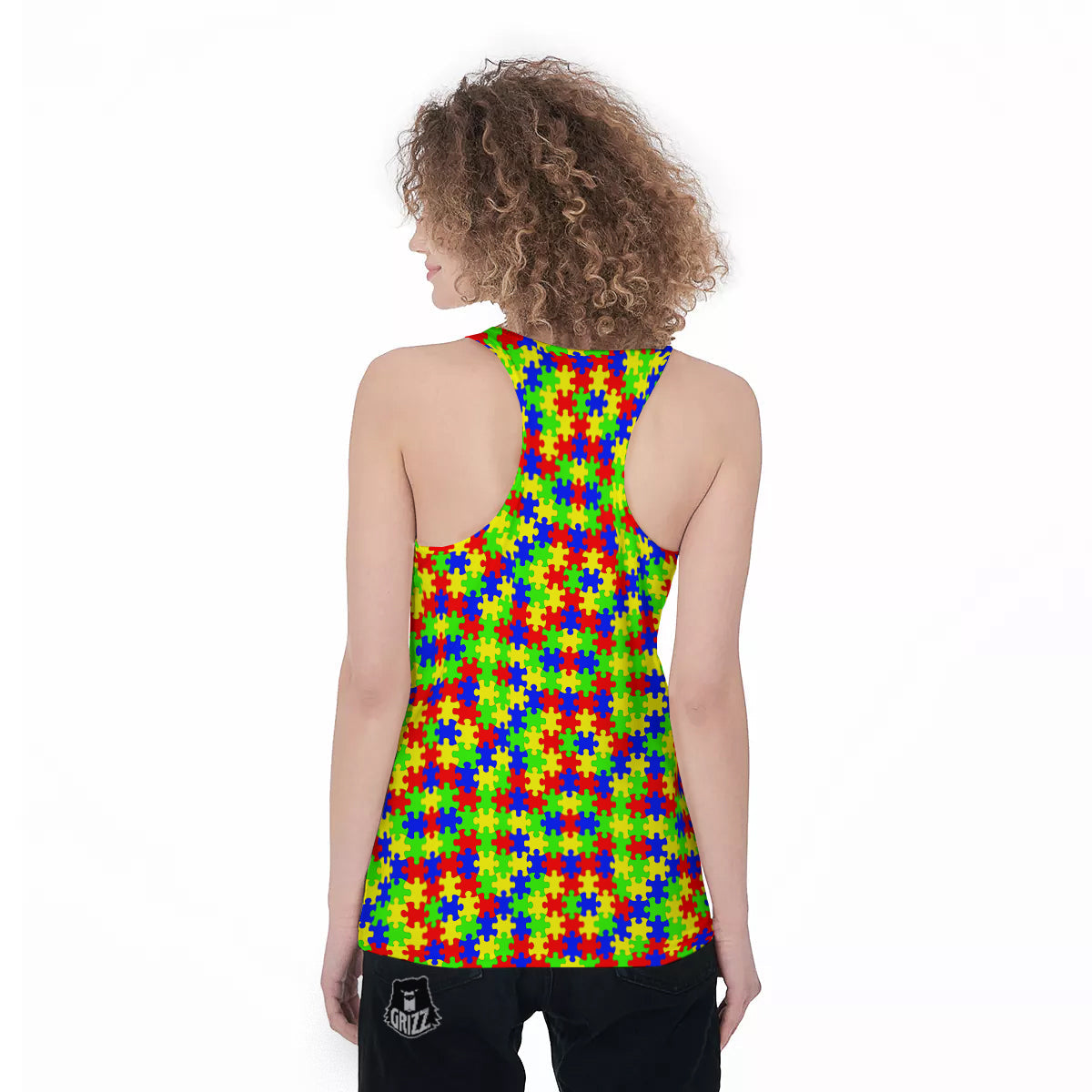 Jigsaw Autism Awareness Print Pattern Women's Racerback Tank Top-grizzshop