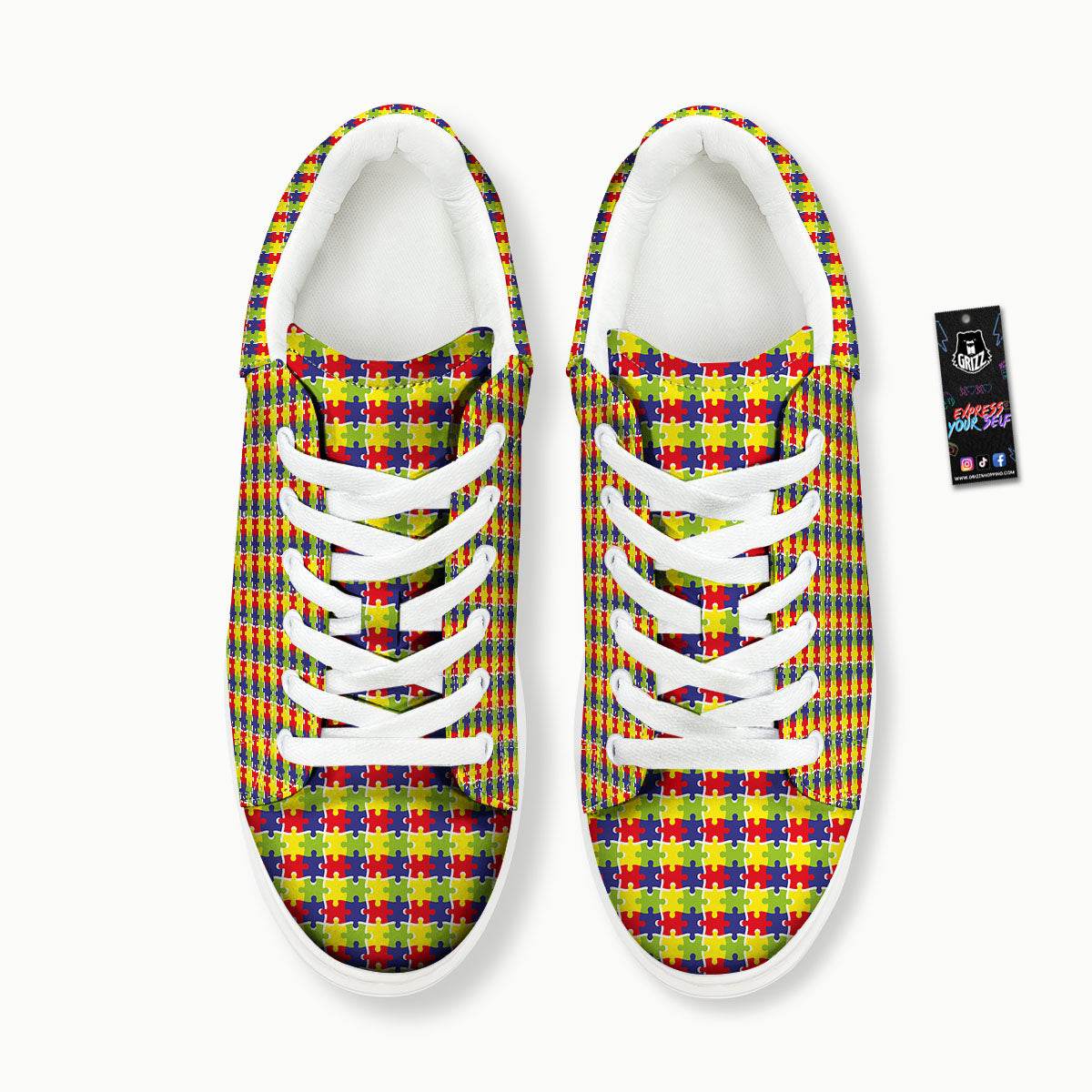 Jigsaw Autism Awareness Print Platform Shoes-grizzshop