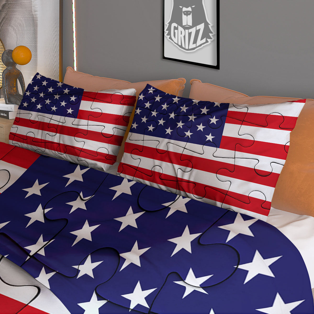 Jigsaw Puzzle American Flag Print Duvet Cover Bedding Set
