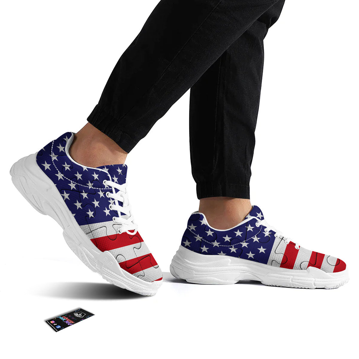 Jigsaw Puzzle American Flag Print White Chunky Shoes-grizzshop