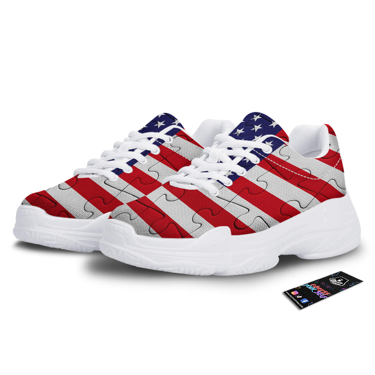 Jigsaw Puzzle American Flag Print White Chunky Shoes-grizzshop