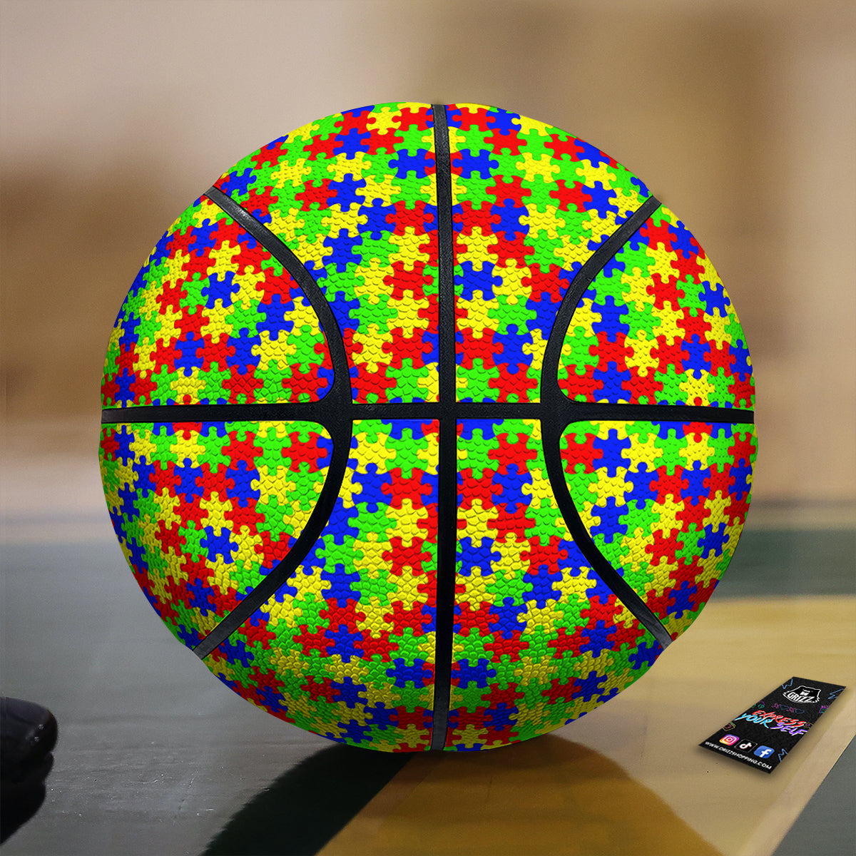 Jigsaw Autism Awareness Print Pattern Basketball