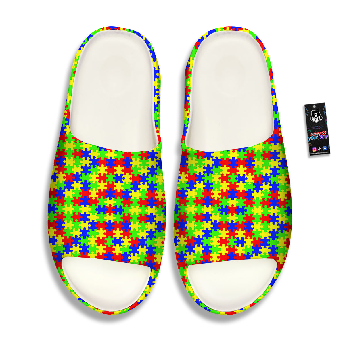 Jigsaw Autism Awareness Print Pattern Sandals-grizzshop