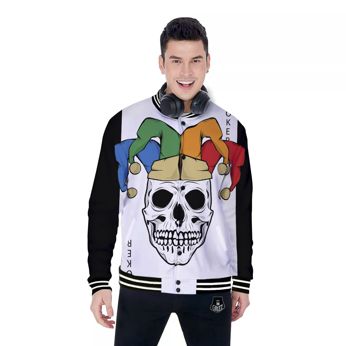 Joker Card Scary Print Baseball Jacket-grizzshop