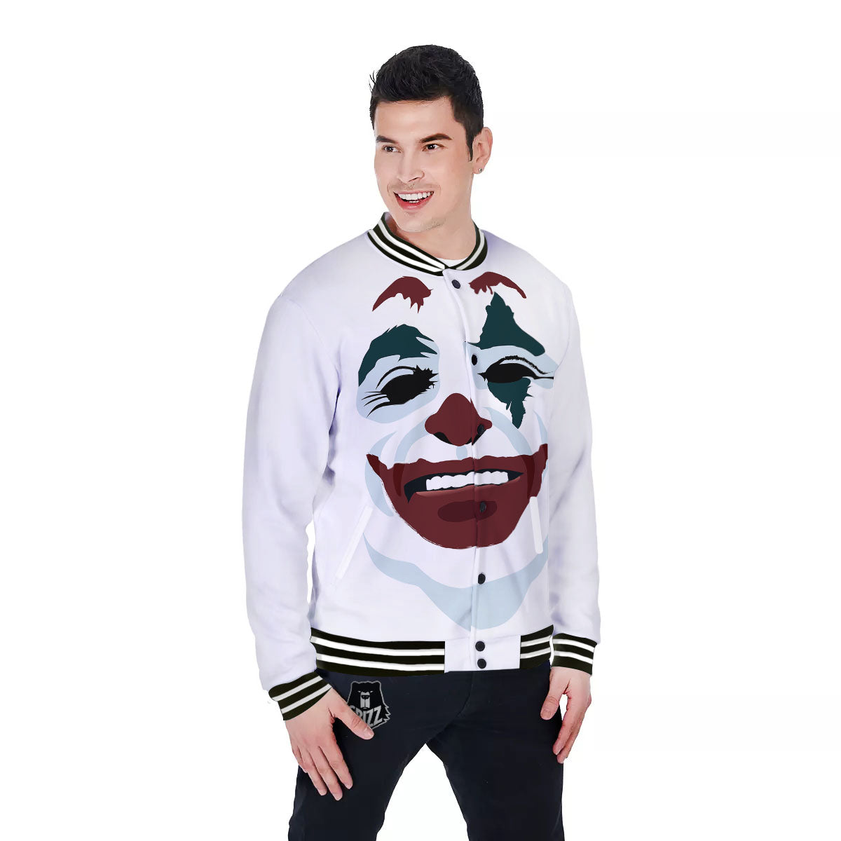 Joker Face Print Baseball Jacket-grizzshop