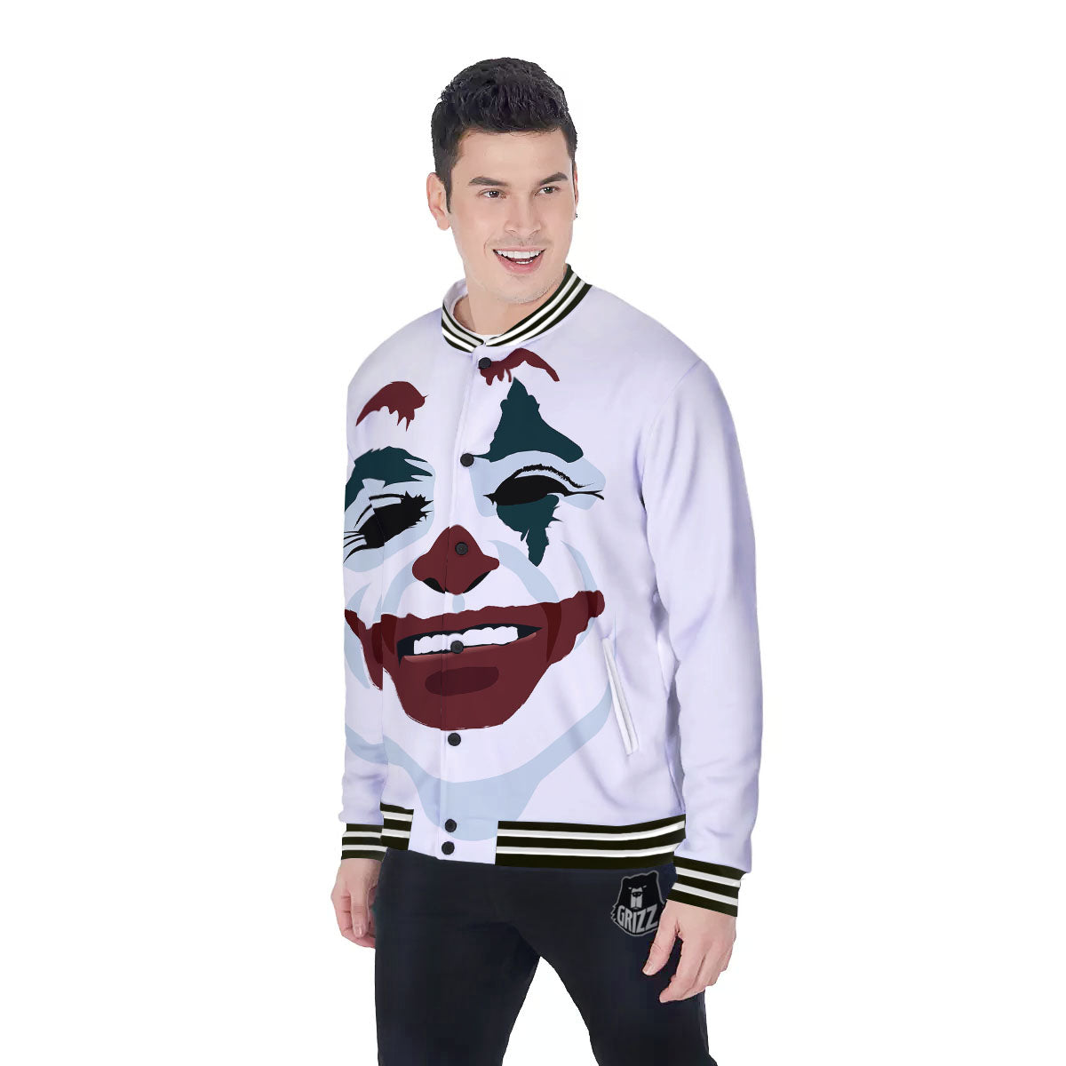 Joker Face Print Baseball Jacket-grizzshop