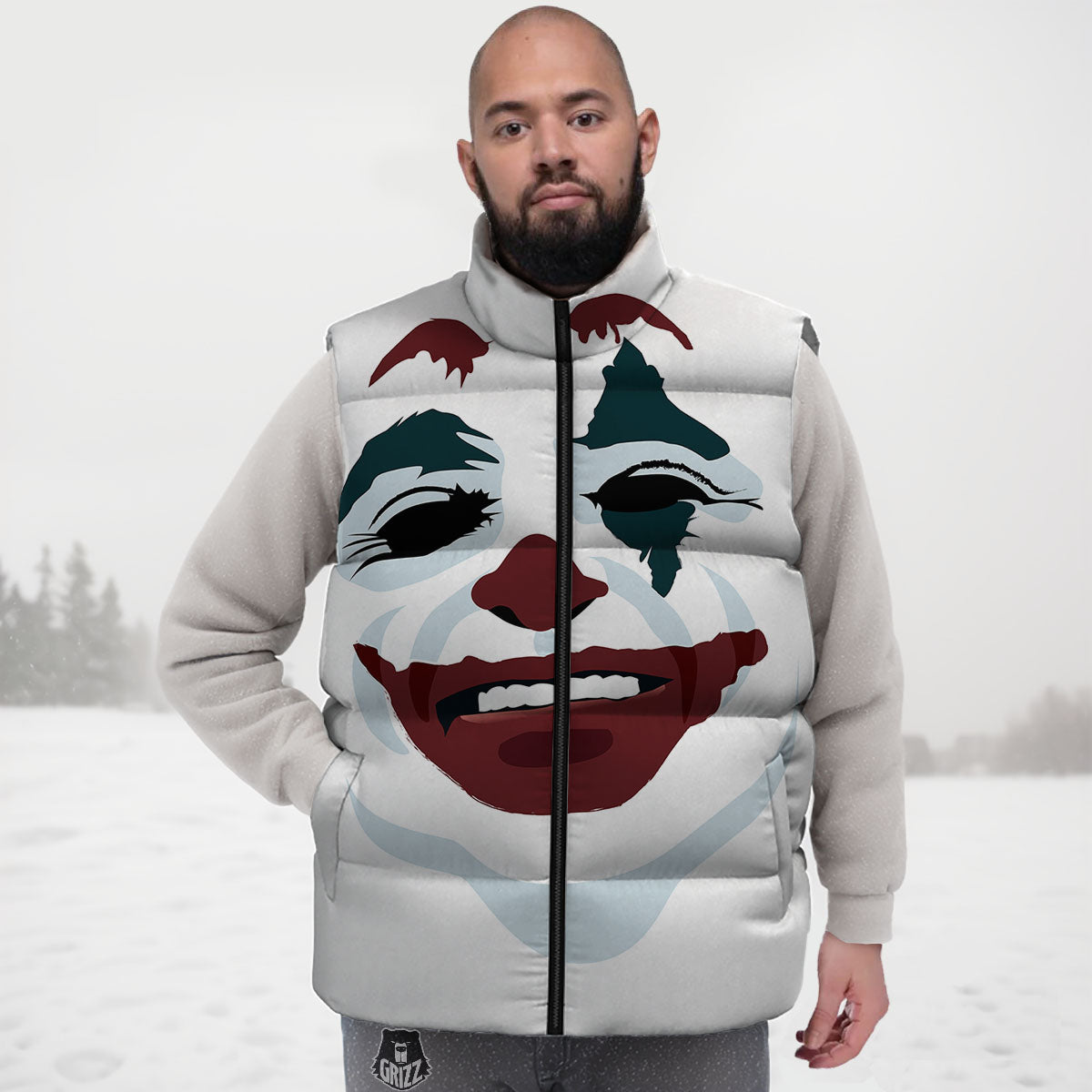 Joker Face Print Down Vest-grizzshop