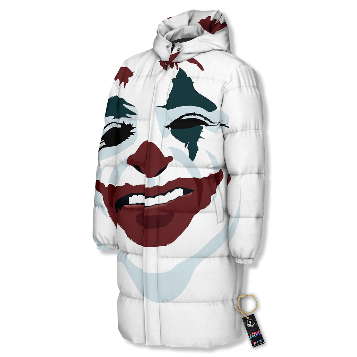 Joker Face Print Long Down Jacket-grizzshop