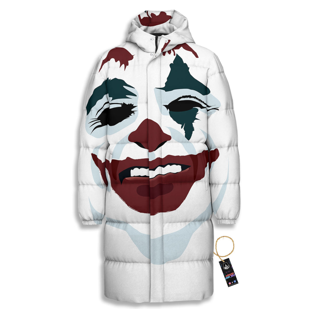 Joker Face Print Long Down Jacket-grizzshop