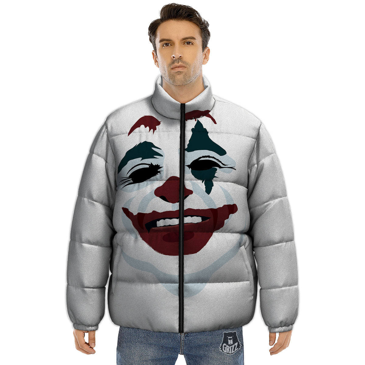 Joker Face Print Puffer Jacket-grizzshop