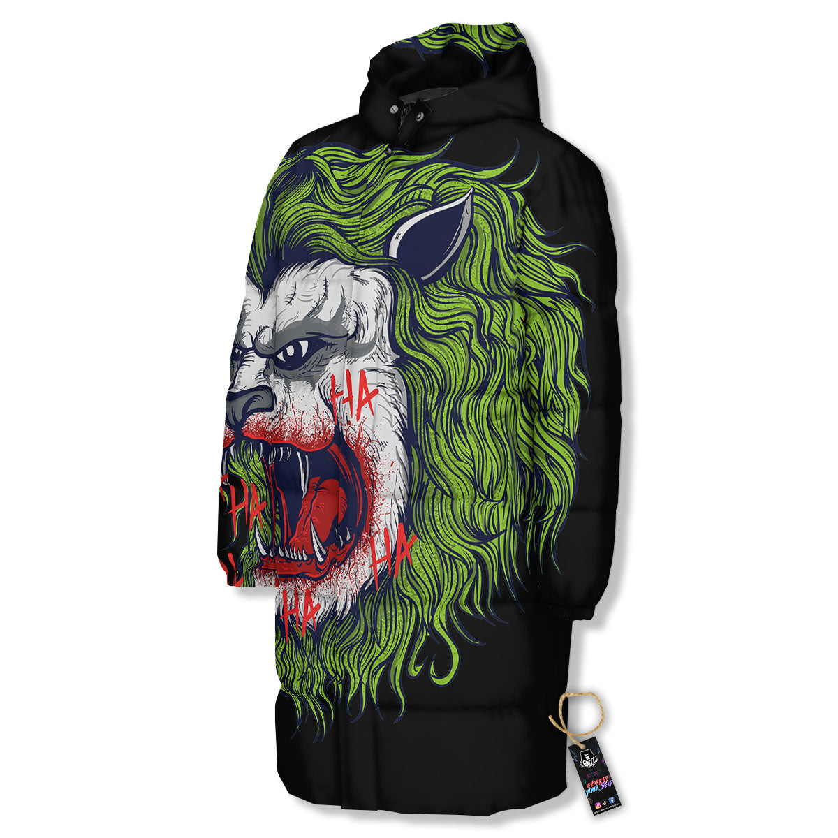 Joker Lion Print Long Down Jacket-grizzshop