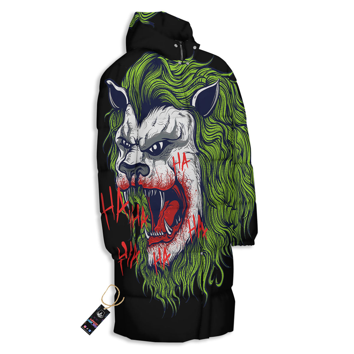 Joker Lion Print Long Down Jacket-grizzshop