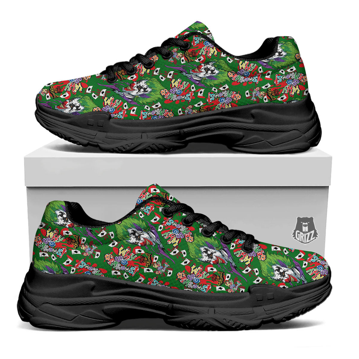 Joker Why So Serious Colorful Print Pattern Black Chunky Shoes-grizzshop