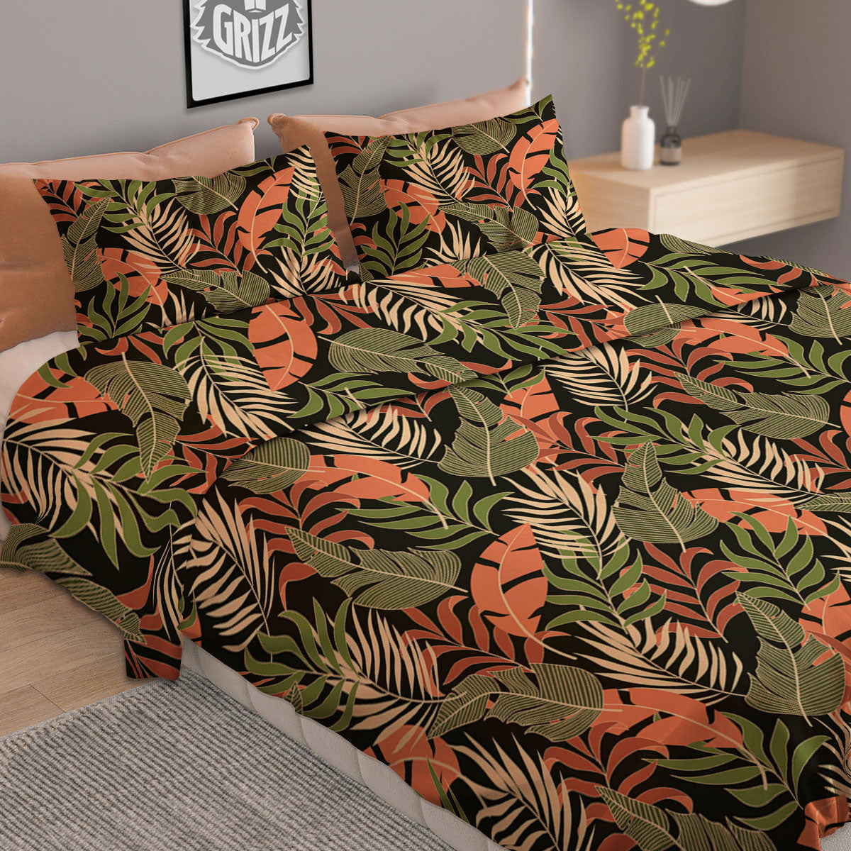 Jungle Hawaii Plants Tropical Print Pattern Duvet Cover Bedding Set