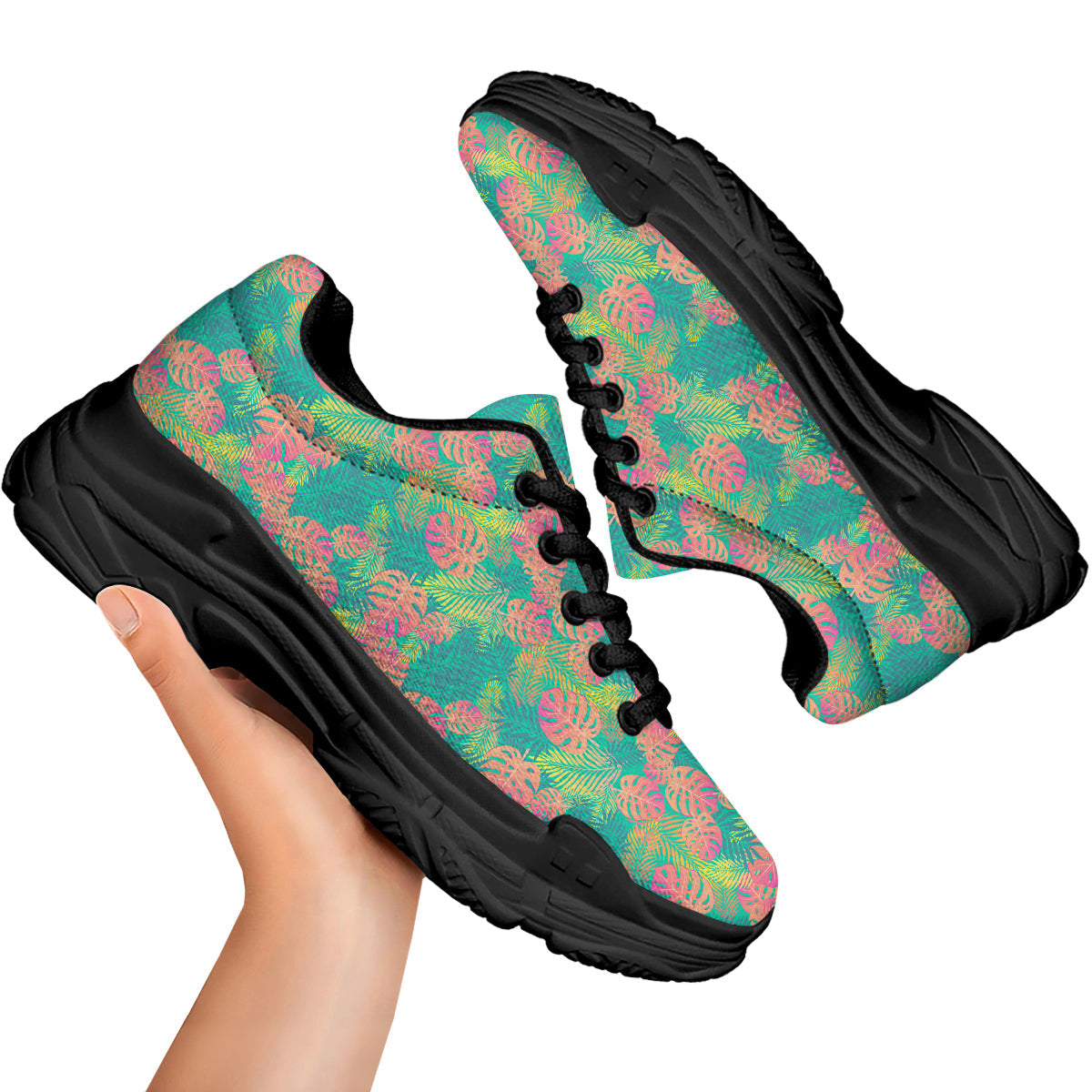 Jungle Hawaiian Colorful Tropical Print Black Chunky Shoes-grizzshop