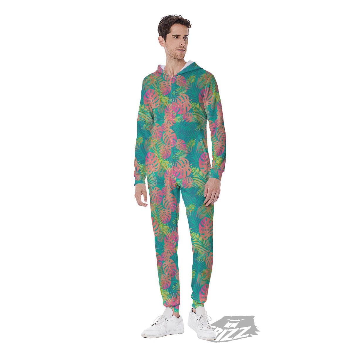Jungle Hawaiian Colorful Tropical Print Men's Jumpsuit-grizzshop