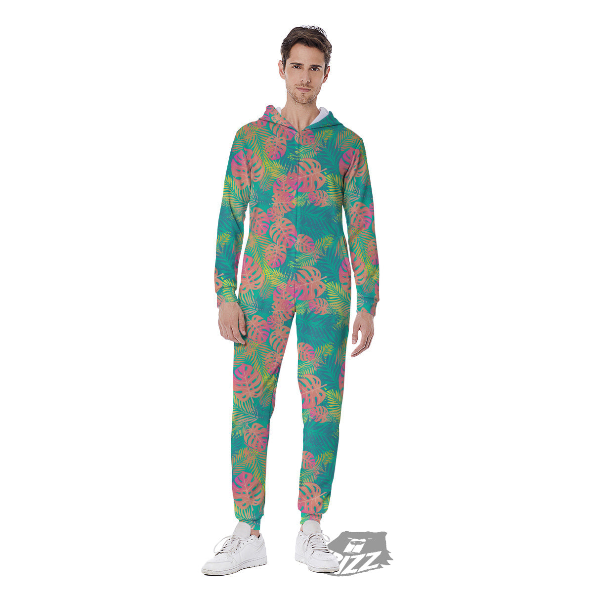 Jungle Hawaiian Colorful Tropical Print Men's Jumpsuit-grizzshop