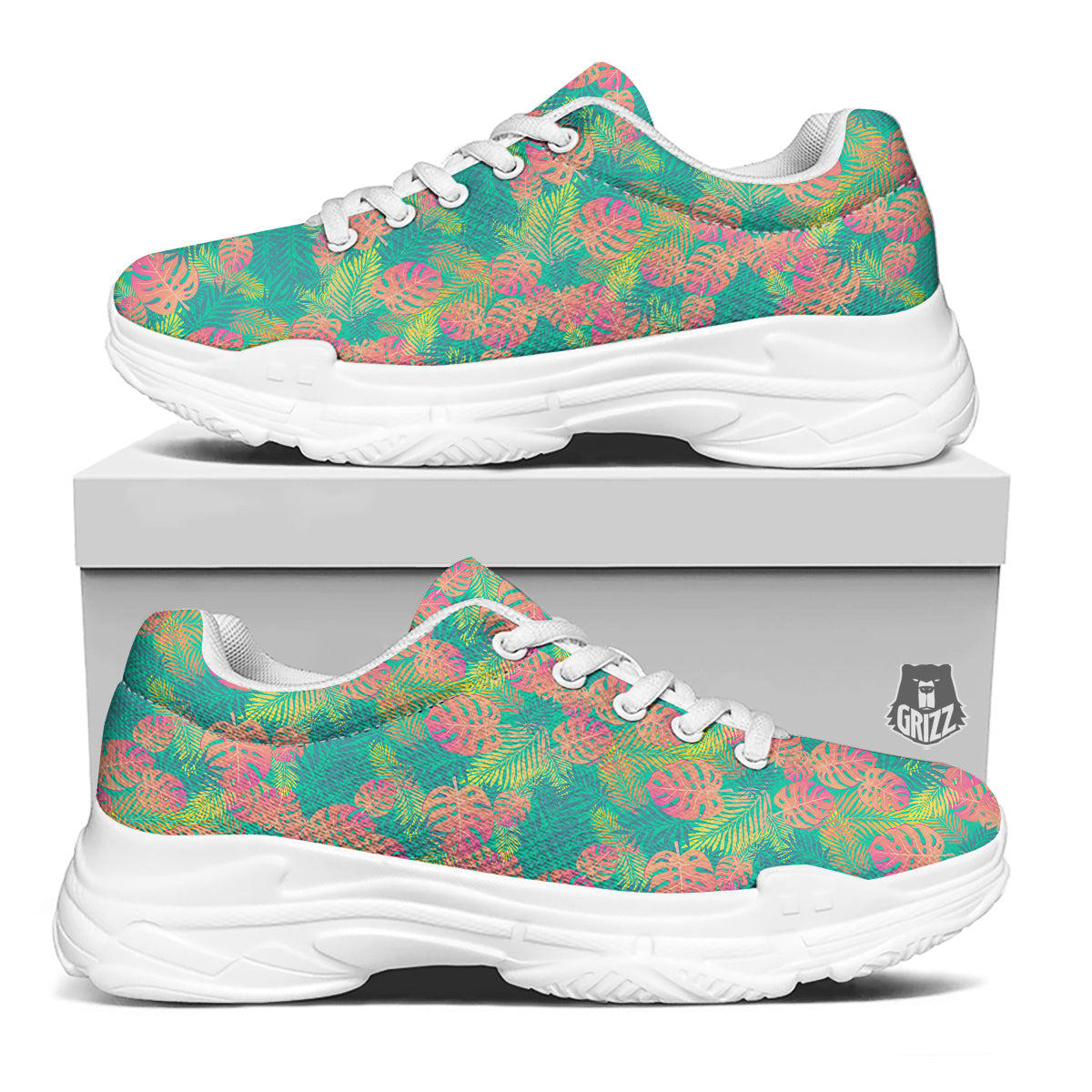 Jungle Hawaiian Colorful Tropical Print White Chunky Shoes-grizzshop
