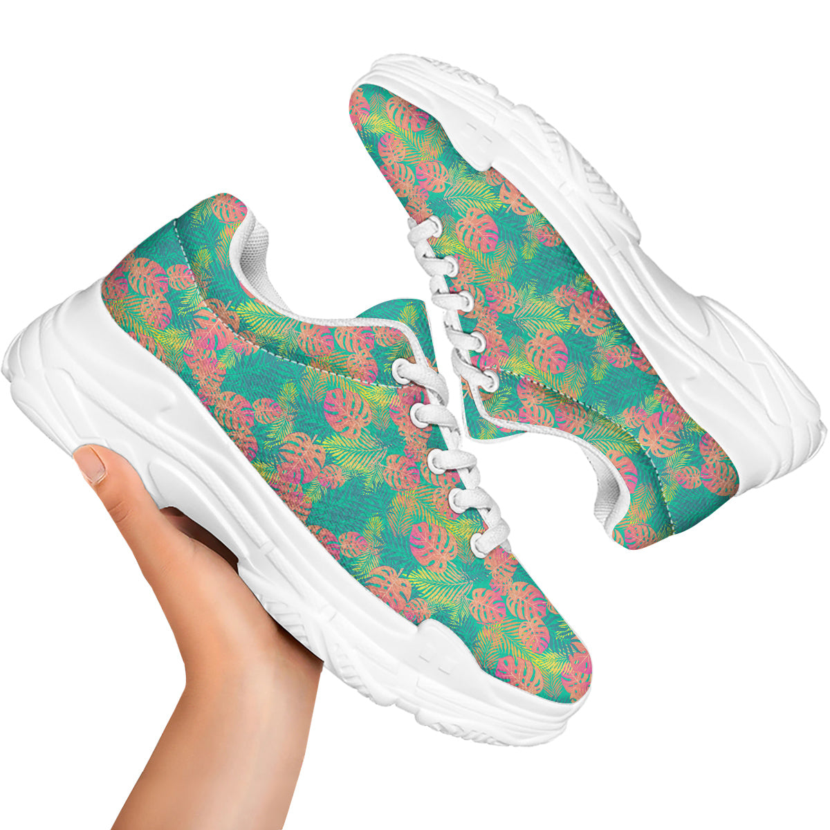 Jungle Hawaiian Colorful Tropical Print White Chunky Shoes-grizzshop