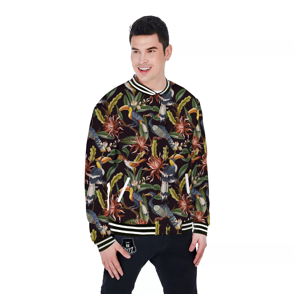Jungle Tropical Hawaiian Vintage Print Pattern Baseball Jacket-grizzshop