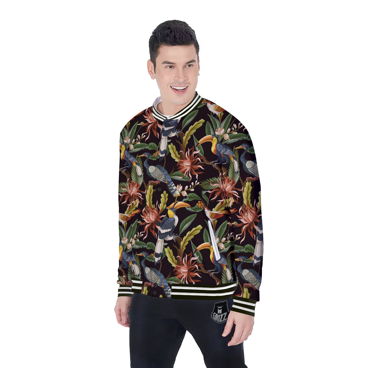 Jungle Tropical Hawaiian Vintage Print Pattern Baseball Jacket-grizzshop
