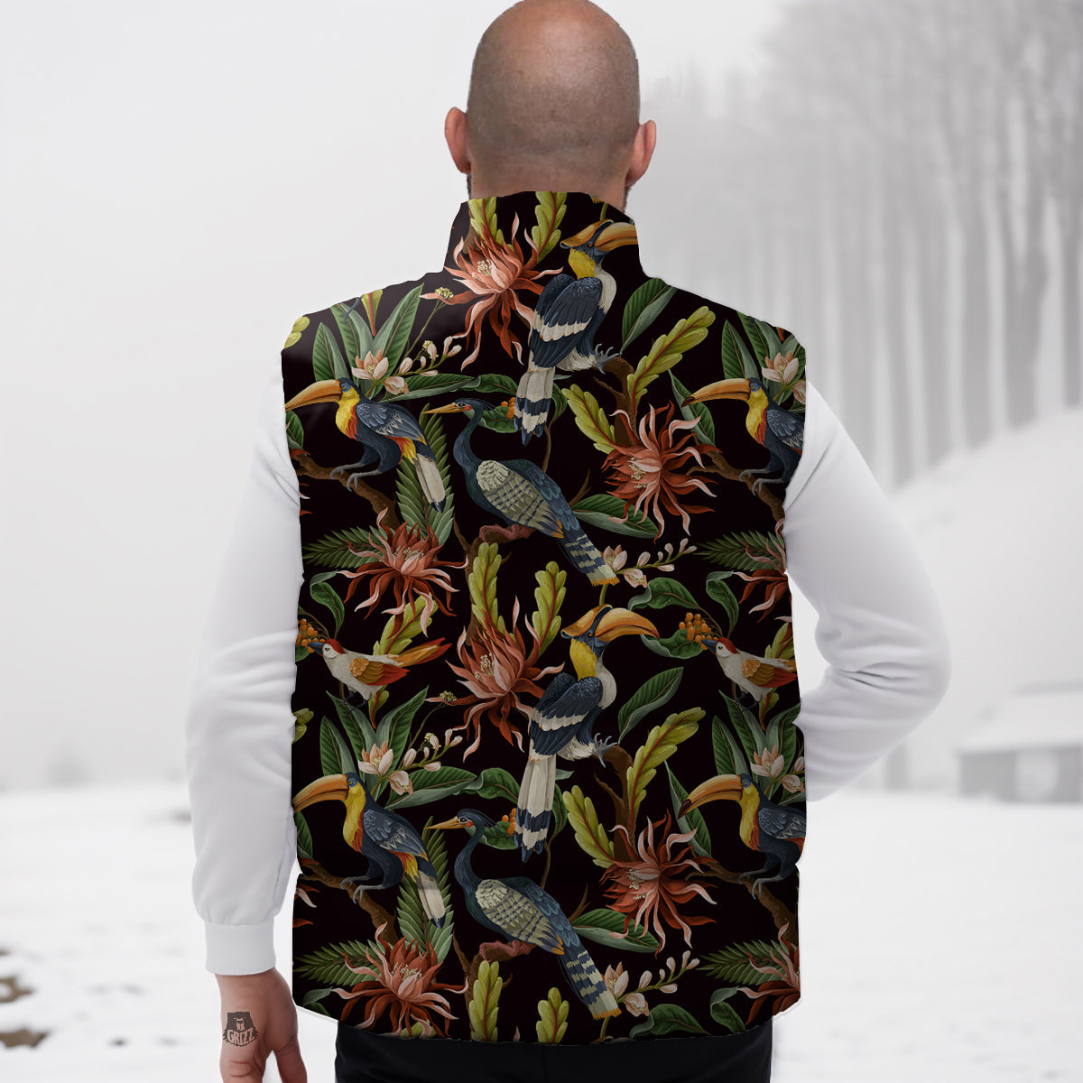 Jungle Tropical Hawaiian Vintage Print Pattern Down Vest-grizzshop
