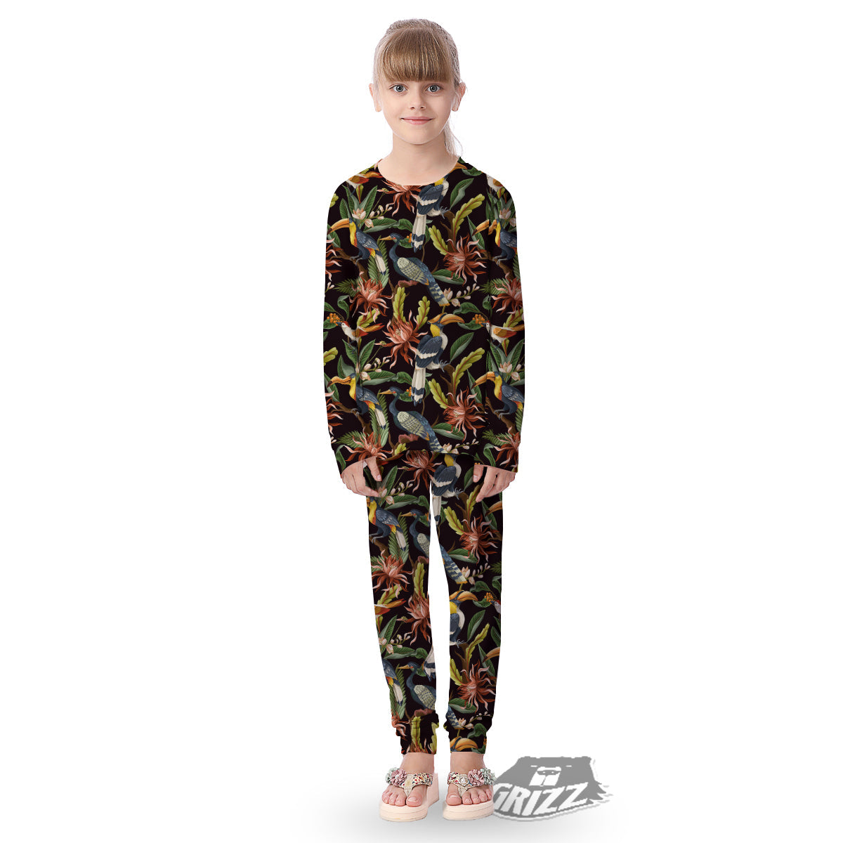 Jungle Tropical Hawaiian Vintage Print Pattern Kid's Pajamas-grizzshop