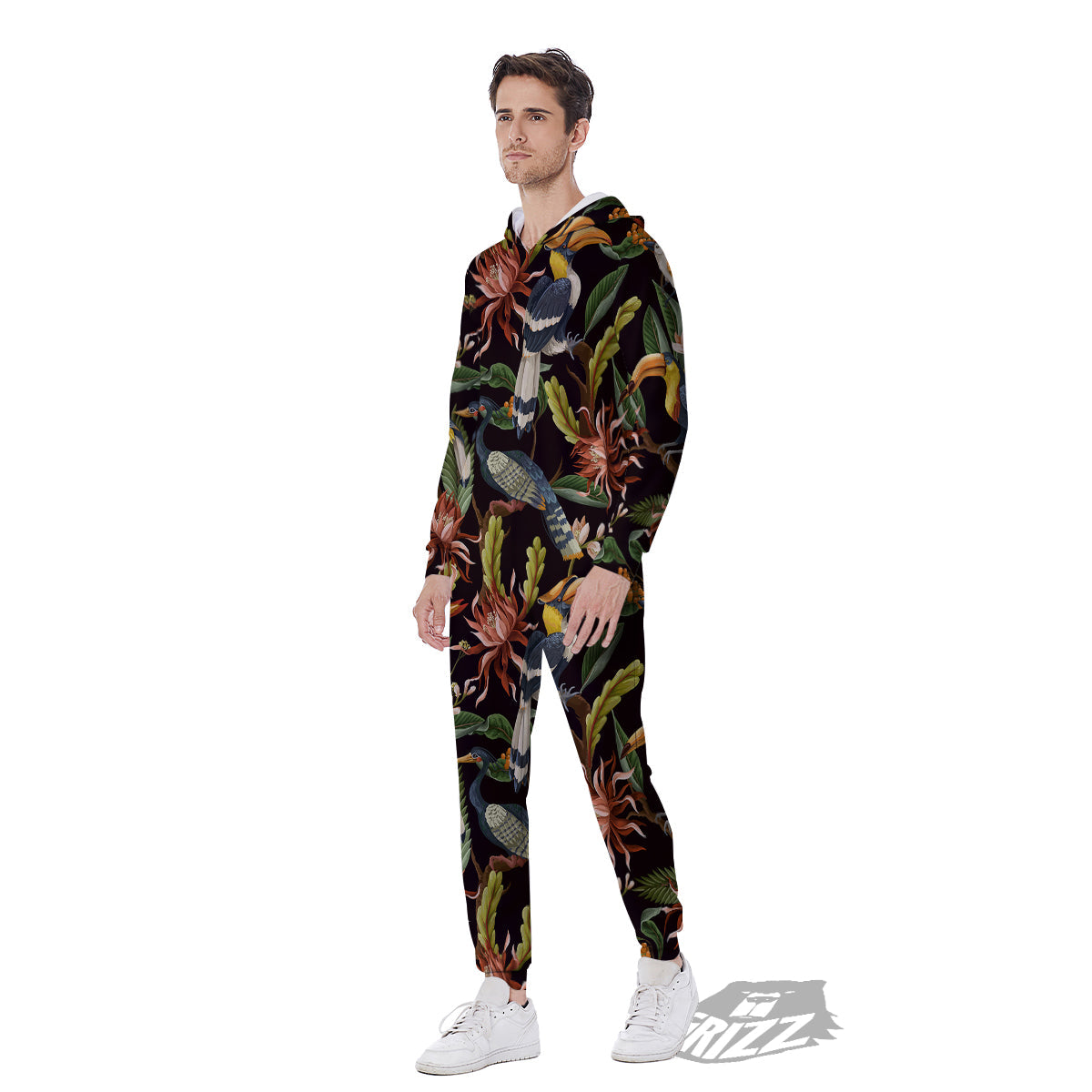 Jungle Tropical Hawaiian Vintage Print Pattern Men's Jumpsuit-grizzshop