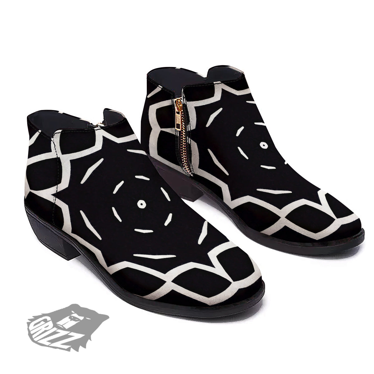 Kaleidoscope Black Print Ankle Boots-grizzshop