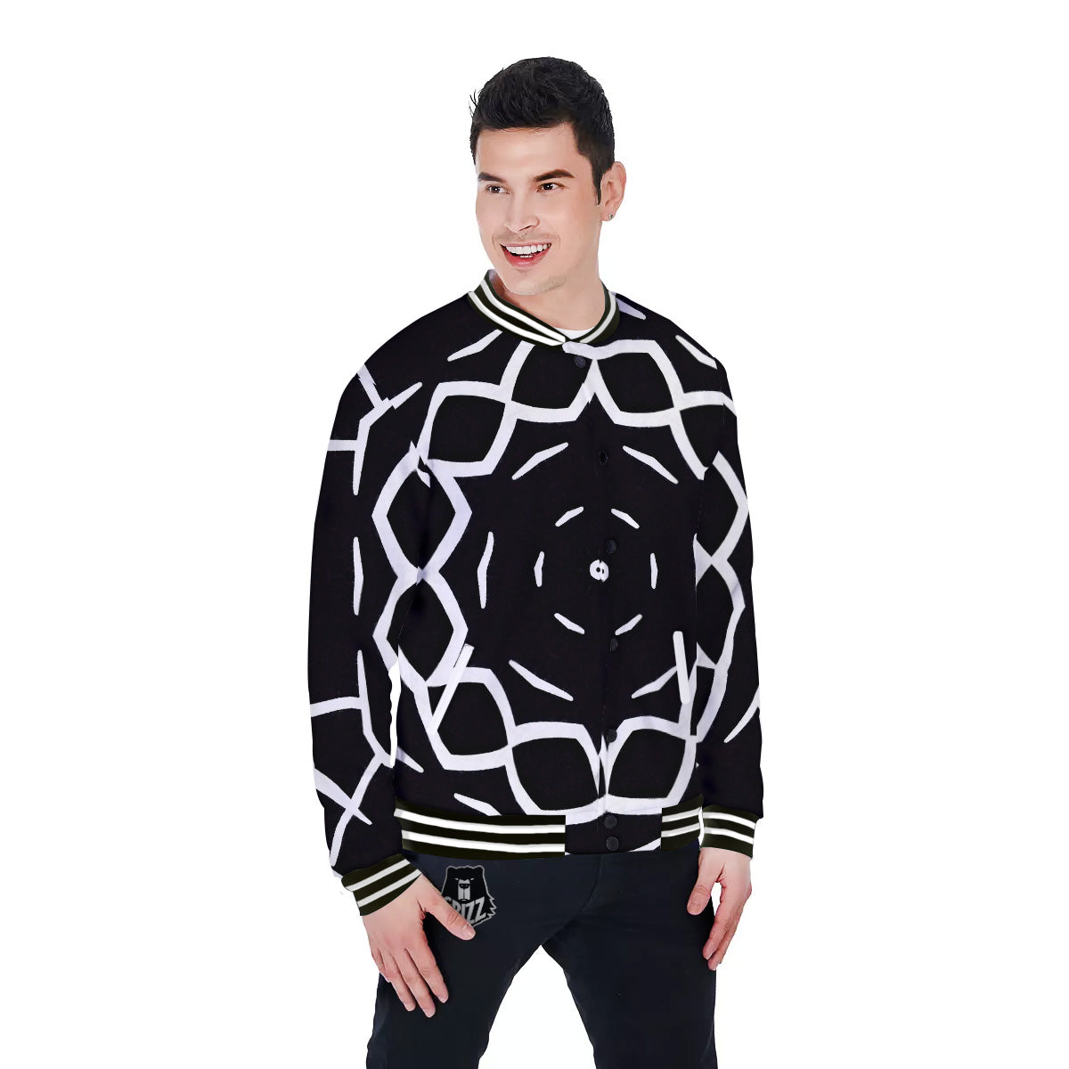 Kaleidoscope Black Print Baseball Jacket-grizzshop