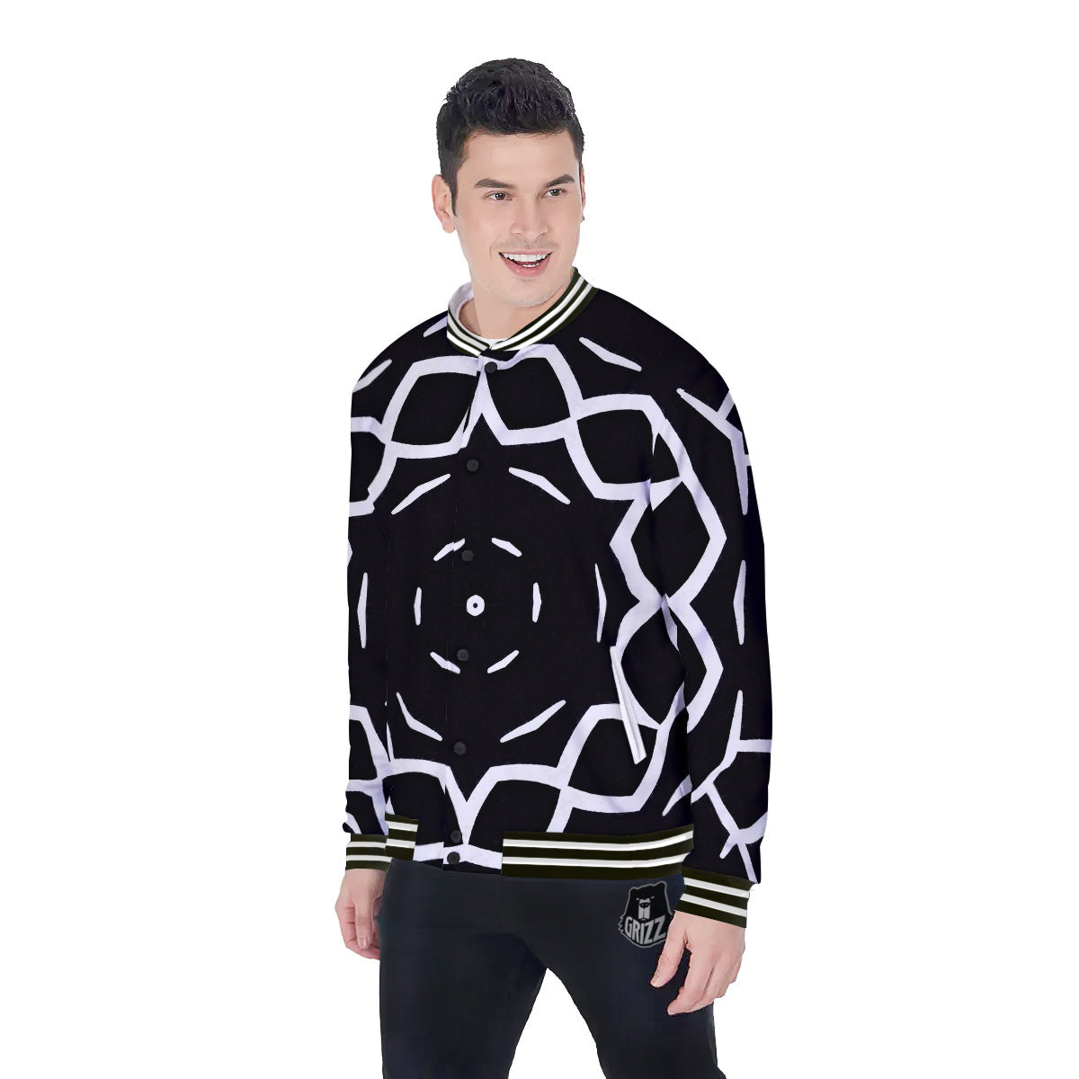 Kaleidoscope Black Print Baseball Jacket-grizzshop