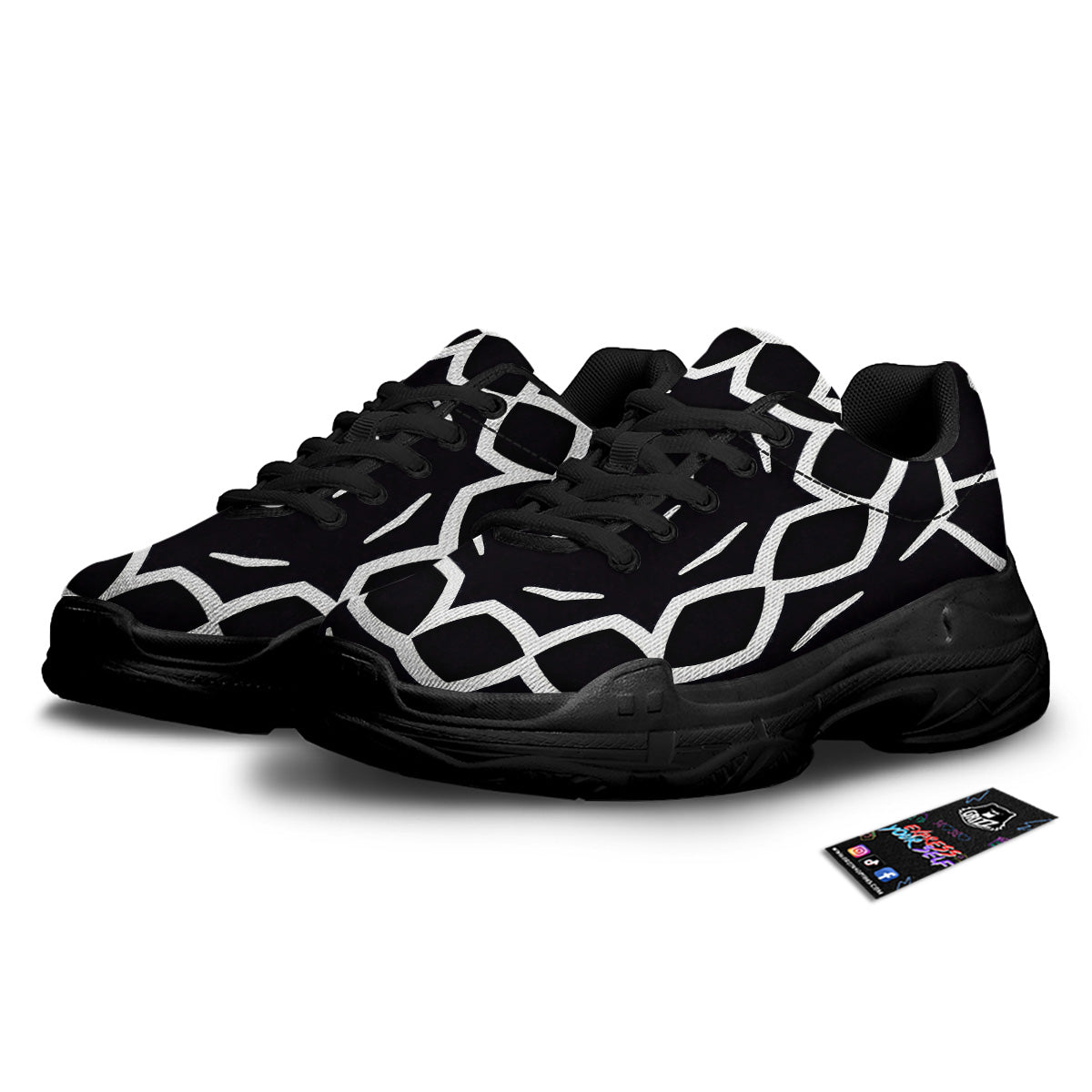 Kaleidoscope Black Print Black Chunky Shoes-grizzshop