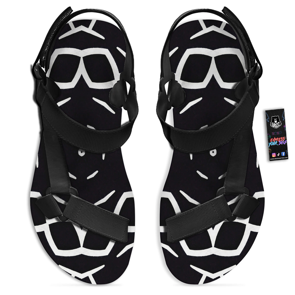 Kaleidoscope Black Print Black Open Toe Sandals-grizzshop