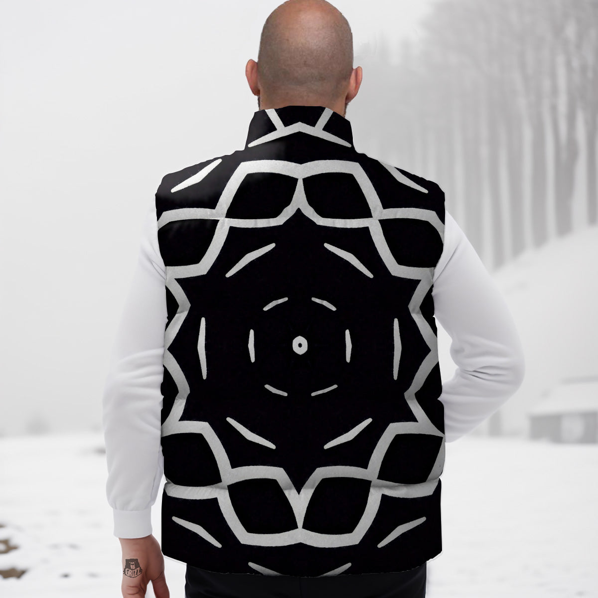 Kaleidoscope Black Print Down Vest