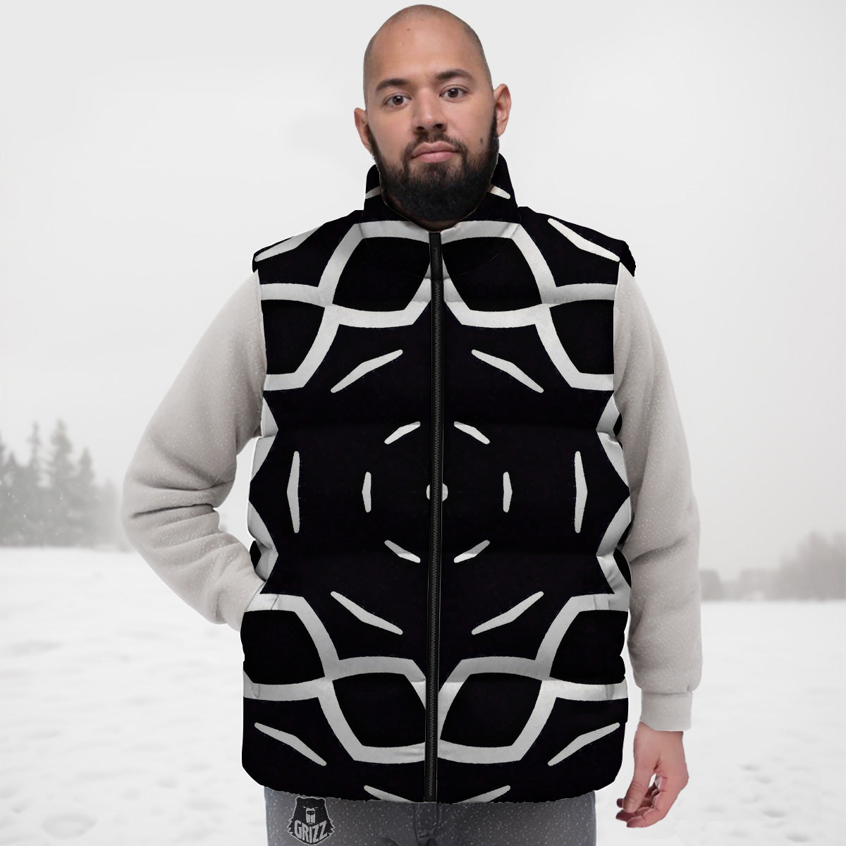 Kaleidoscope Black Print Down Vest