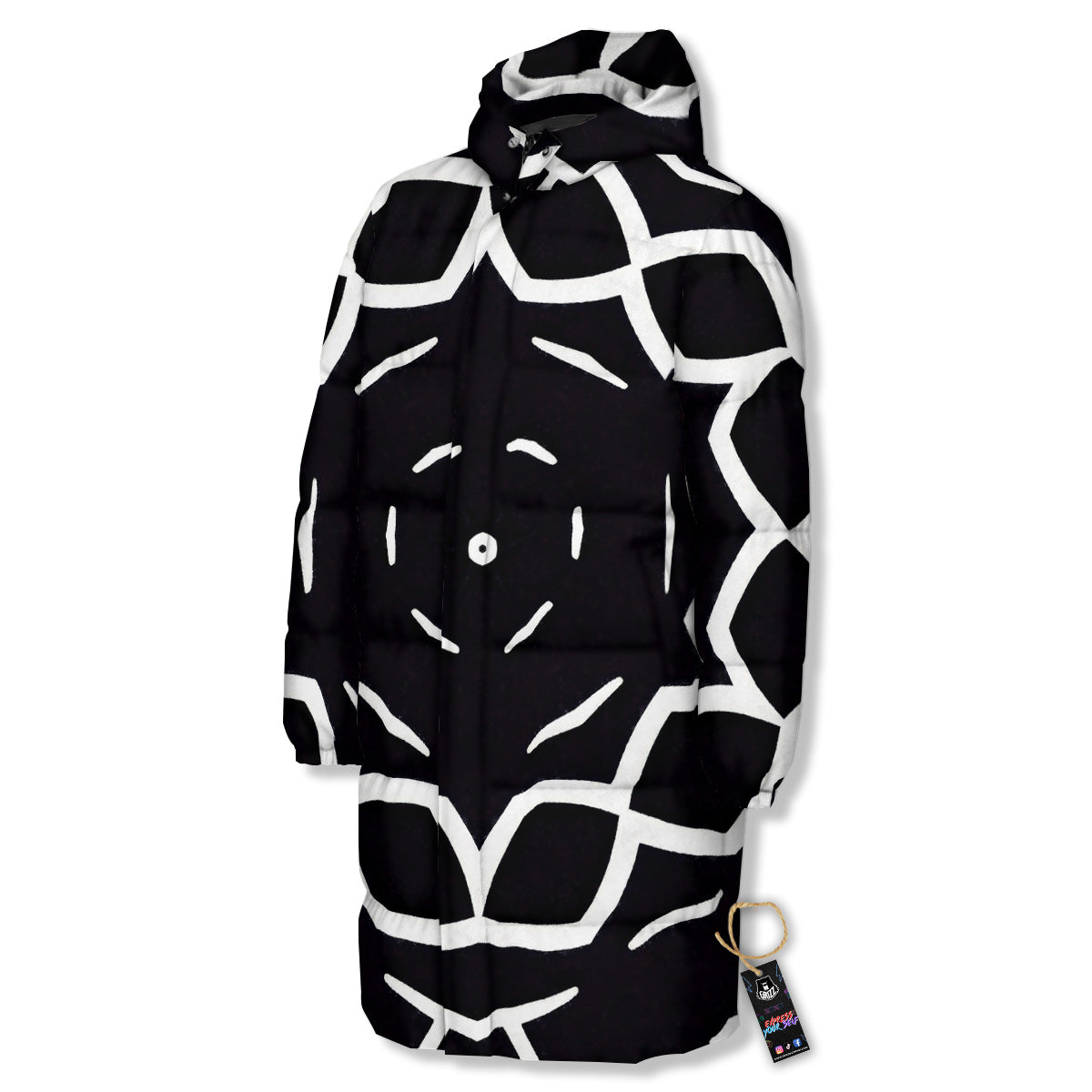 Kaleidoscope Black Print Long Down Jacket-grizzshop