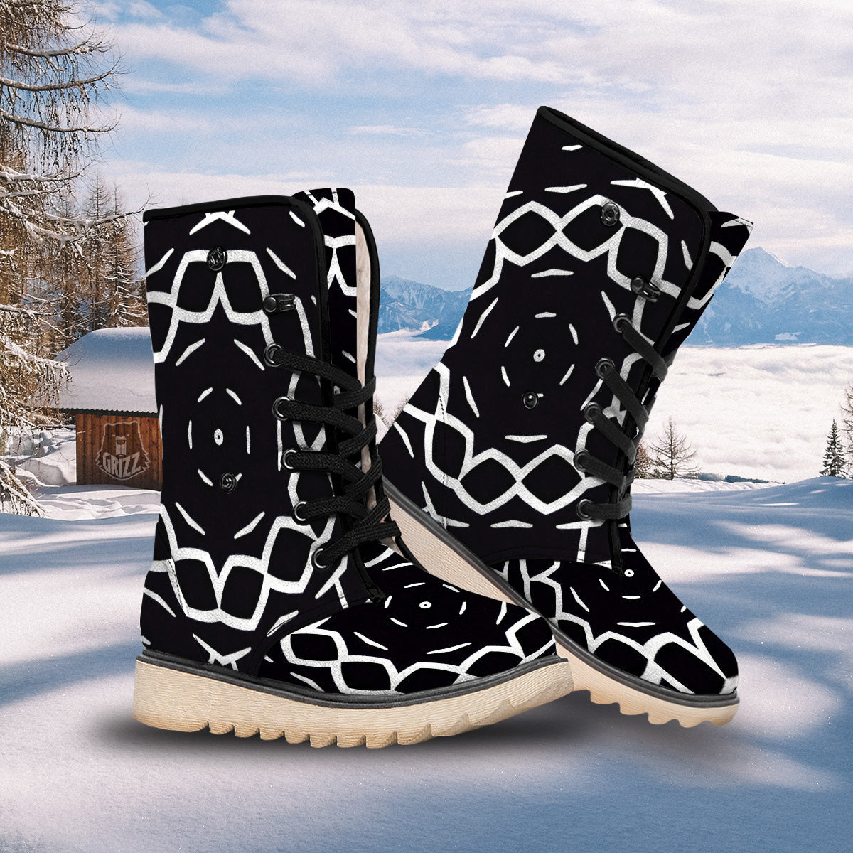 Kaleidoscope Black Print Snow Boots-grizzshop