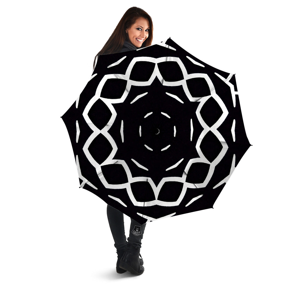 Kaleidoscope Black Print Umbrella-grizzshop