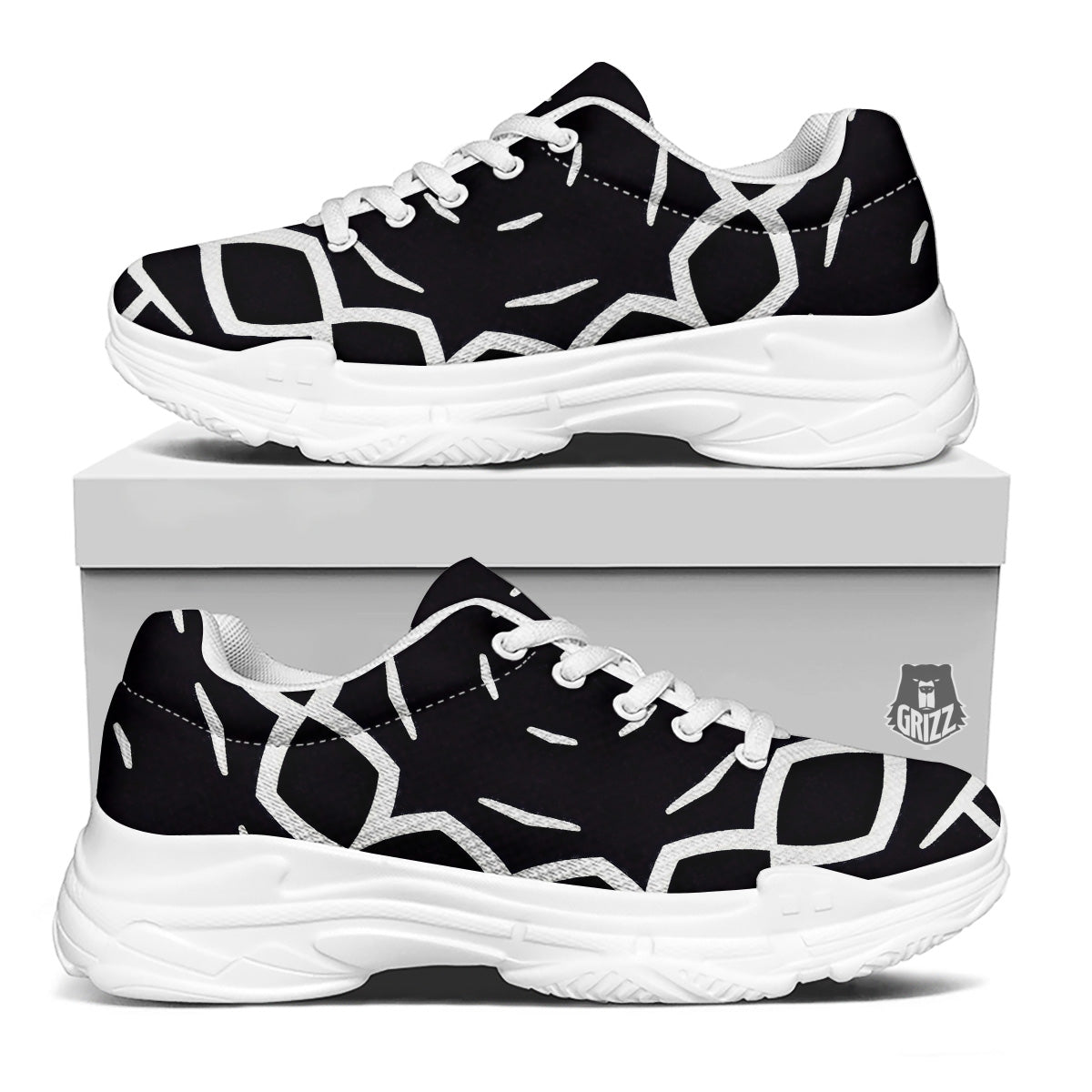 Kaleidoscope Black Print White Chunky Shoes-grizzshop
